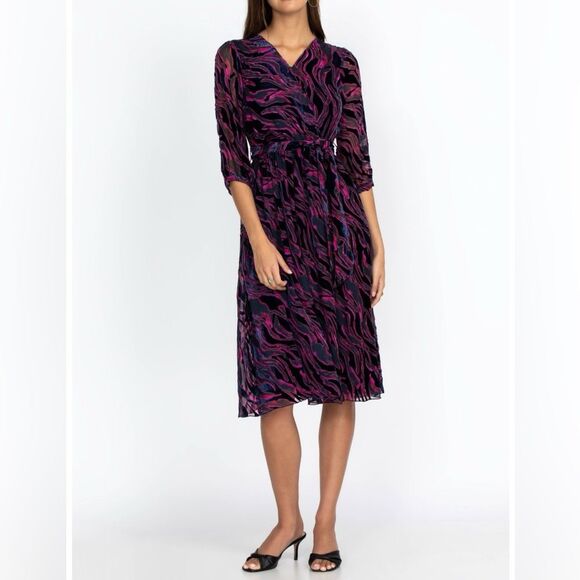 Johnny Was Tavi Black Pink Silk Blend Velvet Burnout Abstract Dress size XS - Picture 1 of 8